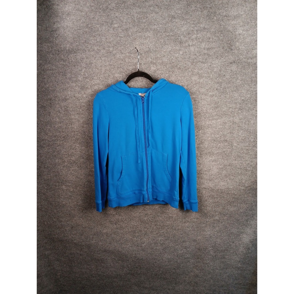 T By Talbots Women Full Zip Hooded Sweatshirt Beach Blue Pockets Hoodie S